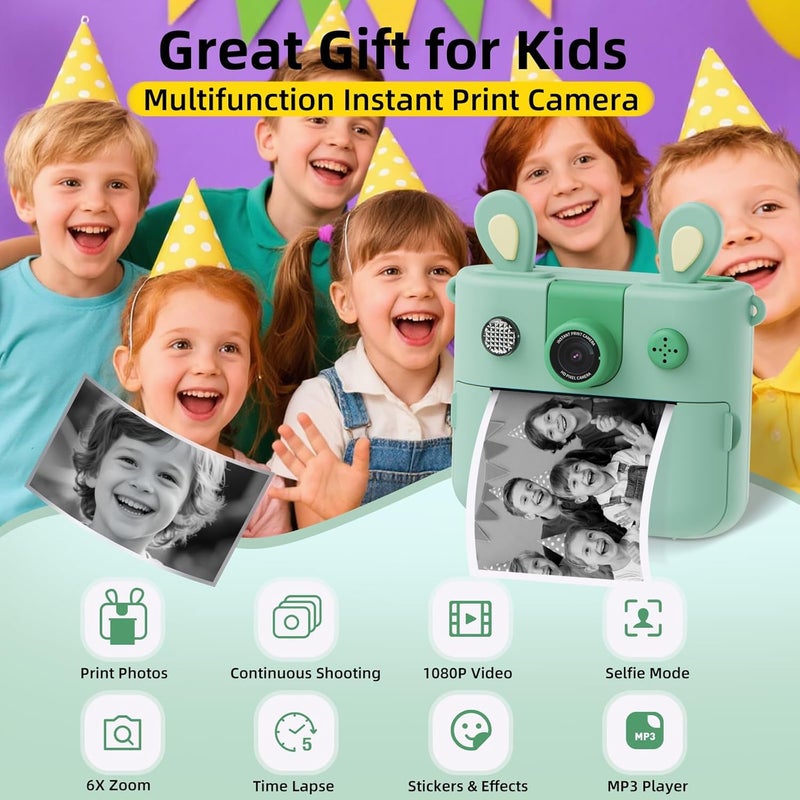 FOUGSTA Kids Instant Print Camera for Boys and Girls 1080P HD Toddler Digital Camera with 3 Rolls Print Paper&32G Card, Christmas Birthday Gift Toys for Age 3-16 Kids Portable Travel Digital Camera Toy - Image 2